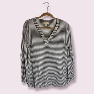 Michael Kors Women's Striped Tunic Top Shirt Textured Gold Accents Size XL